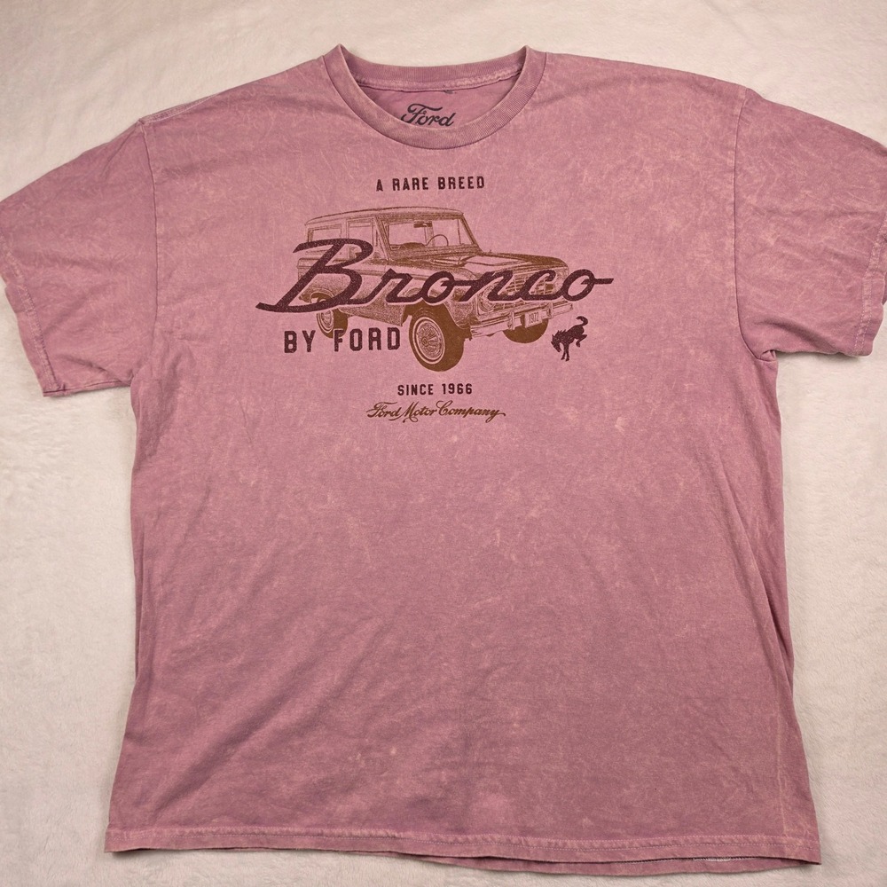 Ford Bronco Graphic T-Shirt Mens XL Pink Excellent Mineral Wash Rare Breed Tee - Picture 2 of 6
